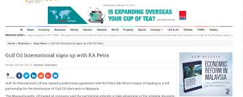 Design chief executive officer, petra resources sdn bhd. Gulf Oil International Signs Up With Ka Petra Ka Petra Sdn Bhd