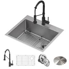 A wide variety of faucets kitchen sinks options are available to you, such as project solution capability, style, and valve core material. 25 Drop In Undermount Kitchen Sink W Bolden Commercial Pull Down Faucet In Matte Black