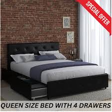Queen Size Bed Frame Platform Bed W 4