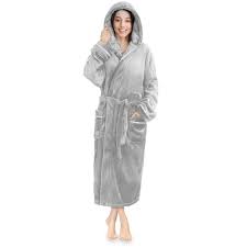 Pavilia Women Fleece Robe With Hood Satin Trim Luxurious Soft Plush Bathrobe Light Grey L Xl Walmart Com Walmart Com