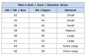 clothing size conversion charts for