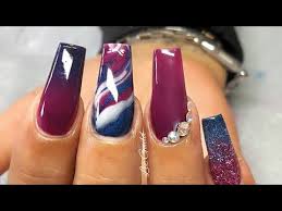 Burgundy flower nail art, red flower nail tutorial with. Burgundy And Blue Dark Acrylic Nails Design Youtube