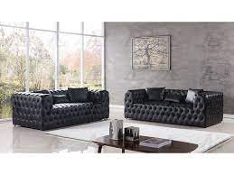 Black Faux Leather Sofa Set For
