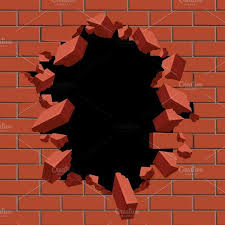 exploding out hole in red brick wall