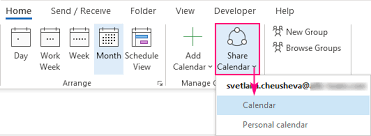 how to share outlook calendar