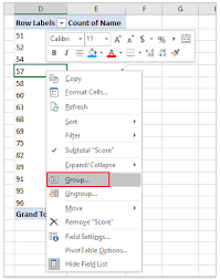 group by range in an excel pivot table