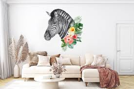 Zebra Wall Decal Zebra Flower Wall Art