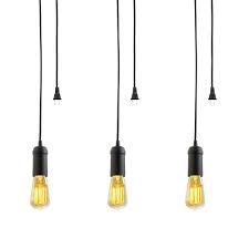 Globe Electric 1 Light Black Vintage Plug In Hanging Pendant With Black Woven Cord And Black Socket Pack Of 3 65208 The Home Depot