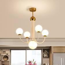 Mid Century Modern Sphere Chandelier Frosted Glass Ceiling Pendant Light In Gold Susuohome Com