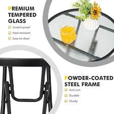 Patio Side Table With Tempered Glass