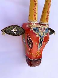 Cow Head Statue Hand Painted Indian