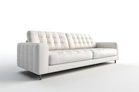 White Leather Couch With A Square Back