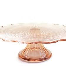 Pink Glass Cake Stand Vintage Round