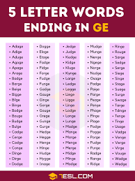 exles of 5 letter words ending in ge