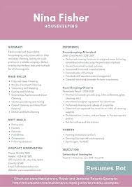 housekeeping resume sles templates