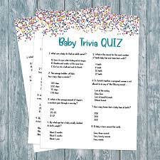 The host asks the questions and offers the choices. Confetti Baby Shower Trivia Game Printable Baby Trivia Quiz Colorful Dots Shower Quiz Neutral Gender Baby Shower Baby Facts Instant Download Baby Facts Trivia Quiz Trivia