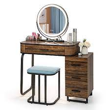 vanity table set with lighted mirror