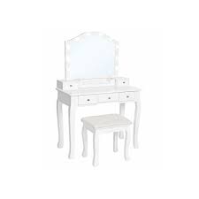 white makeup vanity set with mirror for