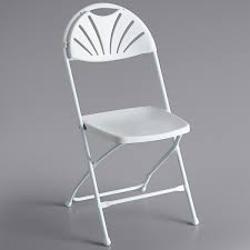 white plastic fan back folding chair