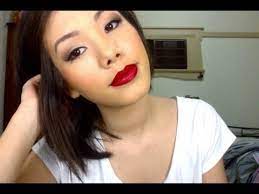 basic brown eye red lip makeup tutorial