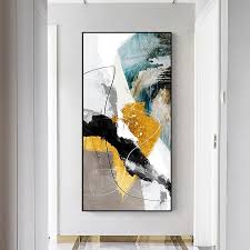 Gold Teal Abstract Painting Vertical