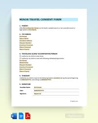 minor travel consent form template