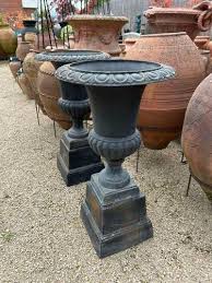 Pair Of Cast Iron Campagna Urns