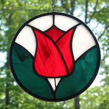 Small Red Tulip Suncatcher Stained