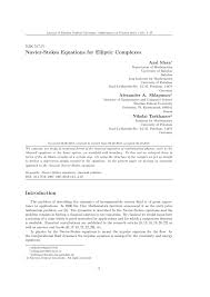 Navier Stokes Equations For Elliptic