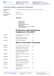The template itself features a number of critical mixer truck inspection items including: Concrete Mixer Inspection Checklist Free And Editable Checklist