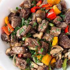 air fryer steak tips with peppers