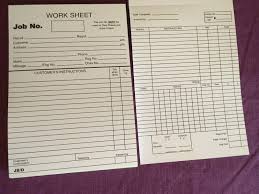 work sheet job cards garage work sheet