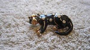 black panther cat enameled brooch pin