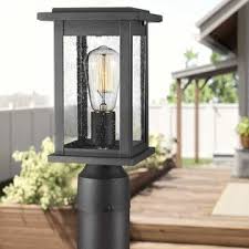 Ish09 M896666mn Emliviar Outdoor Post Light Fixtures 1 Light Pillar Light In Black Finish With Seeded Glass 1803ew1 P