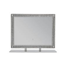 35 4 in w x 27 6 in h rectangular tabletop bathroom makeup mirror with led dimmable lights crystal decor vanity mirror transpa