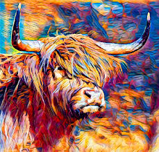 Colourful Highland Cow Painting Art