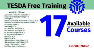 tesda free training 17 available courses