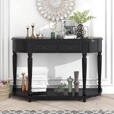 Black Curved Wood Console Table