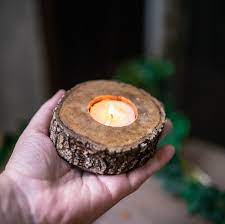 Candle Holder Log Imitation In Resin