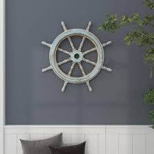 Blue Ship Wheel Sail Boat Wall Decor