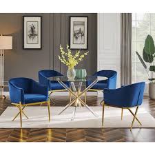 Navy Round Glass Top Dining Set Seats