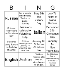Russian and ukrainian are two east slavic languages spoken in russia and ukraine in eastern europe and the northern part of the eurasian continent. Ukraine Traditions Celebrations Language Spoken Bingo Card