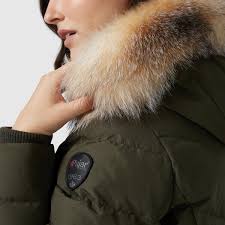 Real Fur Trim Chevron Quilt Long Jacket