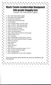 School Supply Lists 5th Grade Supply List