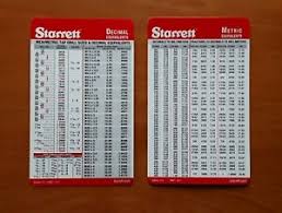 Details About Set Of 2 Starrett Machinist Card Tap Drill Sizes Decimal And Metric Conversion