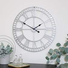 Silver Metal Skeleton Clock 60cm X 60cm