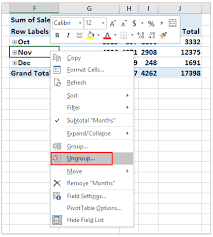 ungroup dates in an excel pivot table