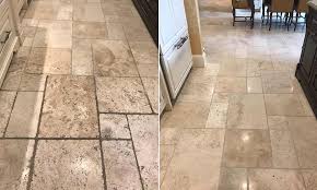 travertine floor refinished and