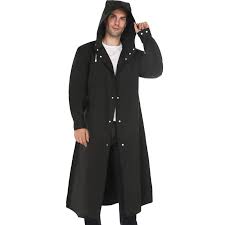 Men Black Waterproof Long Raincoat Rain