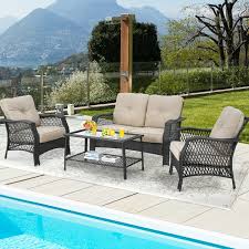 Acacia Wood Furniture Set Pe Rattan